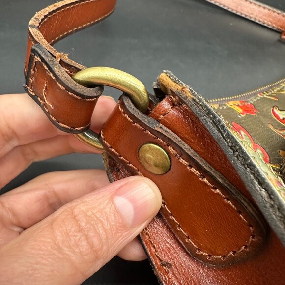 Patricia Nash Floral Leather Shoulder Bag Adjustable Strap Gray Red Crossbody - Picture 9 of 13